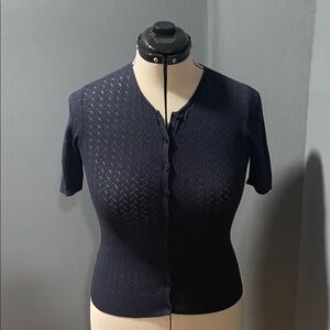 LOFT Navy Short Sleeve Cardigan Size-Small NWOT